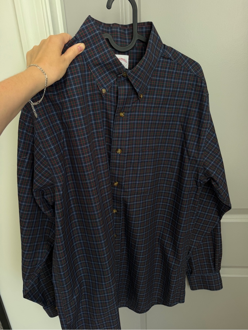 Brooks Brothers 1818 Mens M Blue Red Plaid Cotton Woven Button-Down Shirt LS